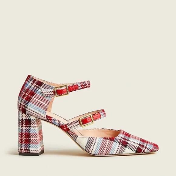 J. Crew Red Plaid Heels - Picture 3 of 13